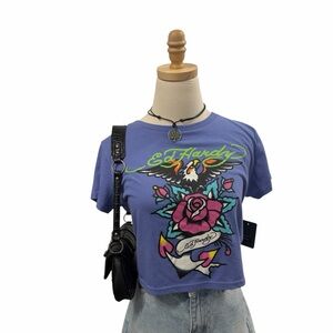 Ed Hardy Y2K Graphic Baby Tee Eagle Rose Anchor NWT Size Large